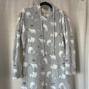Butter Soft Silver Grey Polar Bear Fleece Nightshirt w/Hood